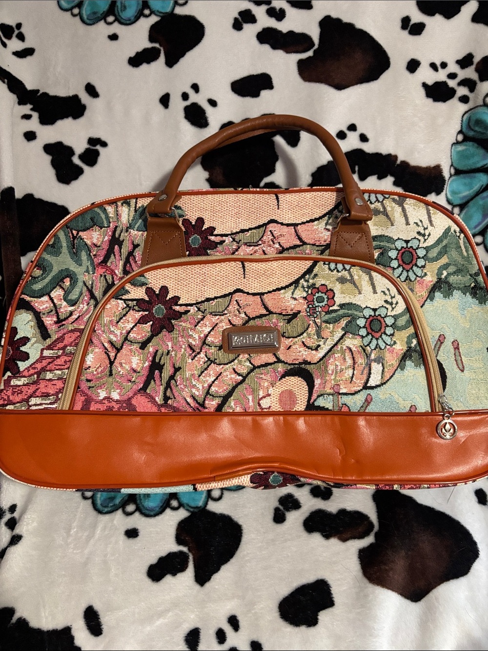 Nicole Lee Floral Tapestry Weekender Bag with Orange Trim